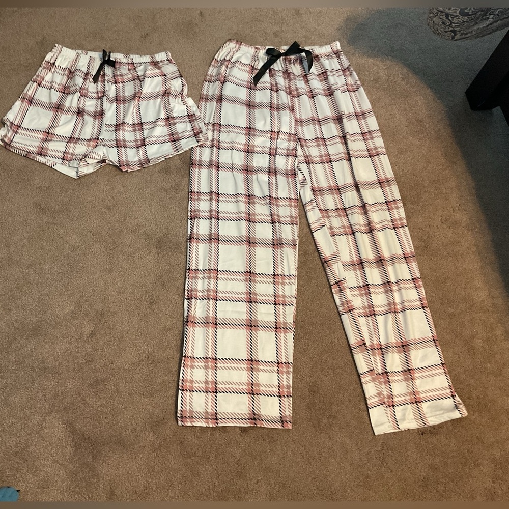 SHEIN Pink and White Plaid Pajama Set